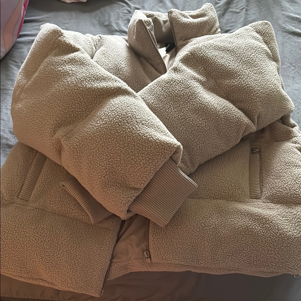 Gymshark Beige Sherpa Puffer Jacket